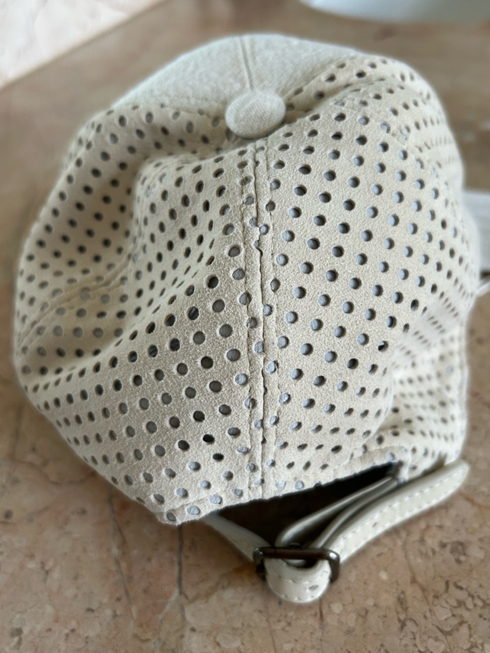 Brunello Cucinelli Gray Tan Perforated Panel Baseball Cap with monili beading - Picture 2 of 6